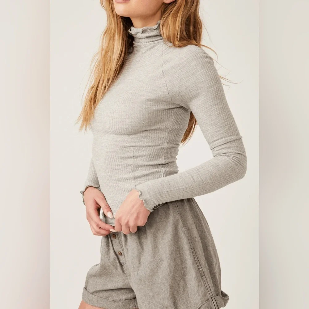 Free People Make it Easy Thermal Textured Blue Knit Top Size XS